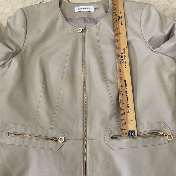 Calvin Klein Blazer Zip Career Blazer Jacket women’s  Size 14 Beige pockets - Picture 8 of 13